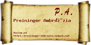 Preininger Ambrózia névjegykártya